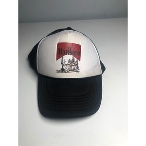 Marlboro Trucker Hat Mens OSFA Black White Vintage Cowboy Graphic Nissun Cap